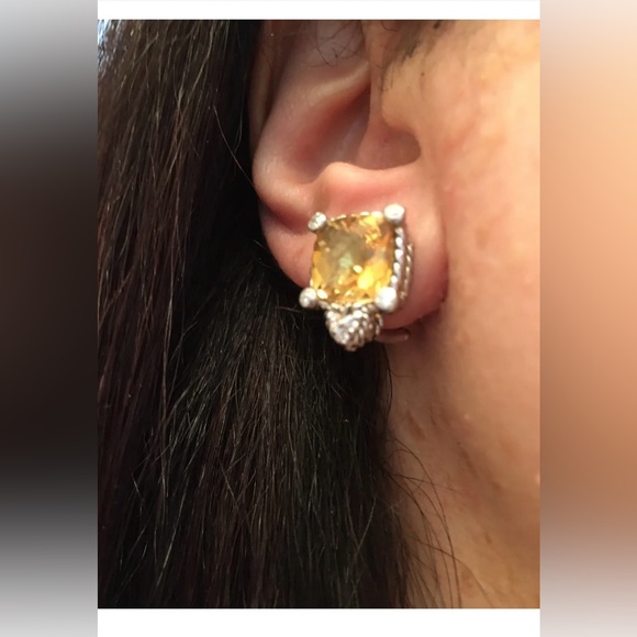 Pre-loved Judity Ripka "Clip" Citrine Stud Earrings! - Picture 4 of 4